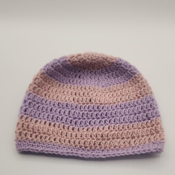 Handcrafted Pink and Purple Crochet Acrylic Beanie - Picture 5 of 7